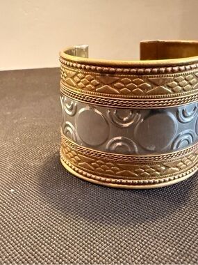 Two-Tone Copper and Silver-tone Textured Cuff Bracelet